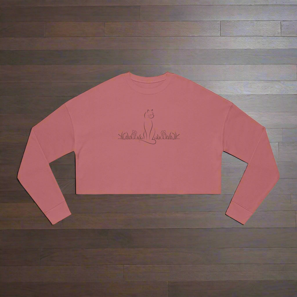 Trendy Cat Lover Women’s Cropped Sweatshirt, Comfy Lounge Sweatshirt