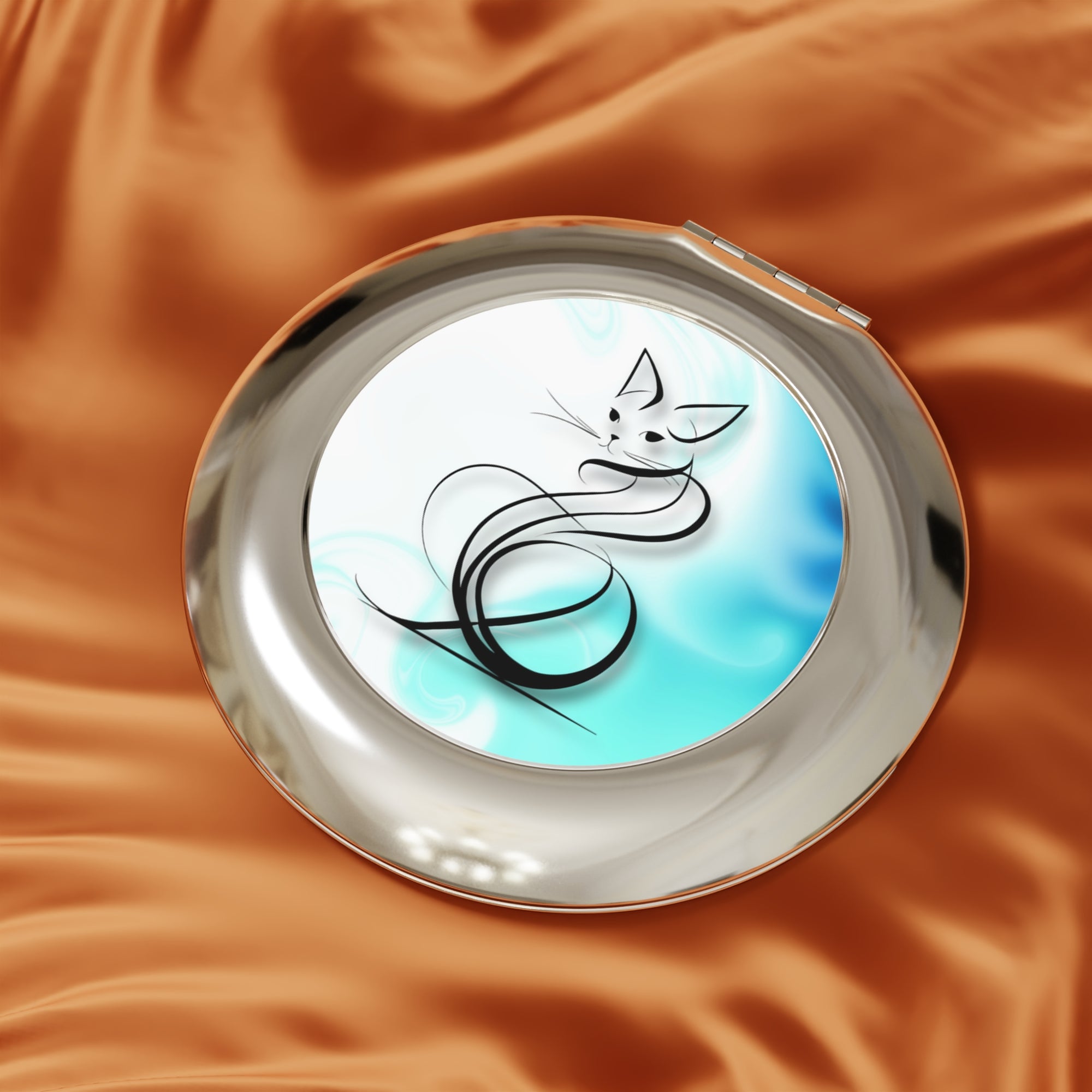 Elegant Swirly Cat Design Compact Travel Mirror