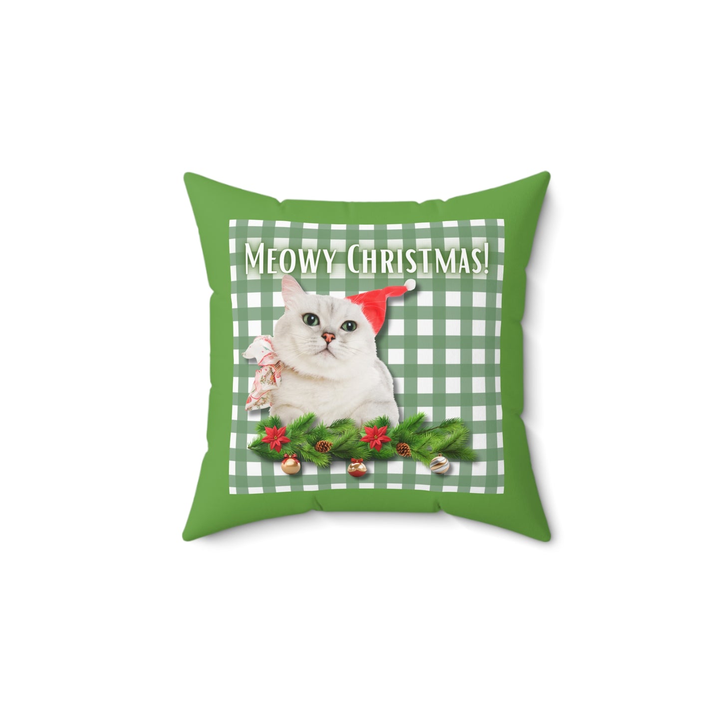 Meowy Christmas Faux Suede Square Pillow