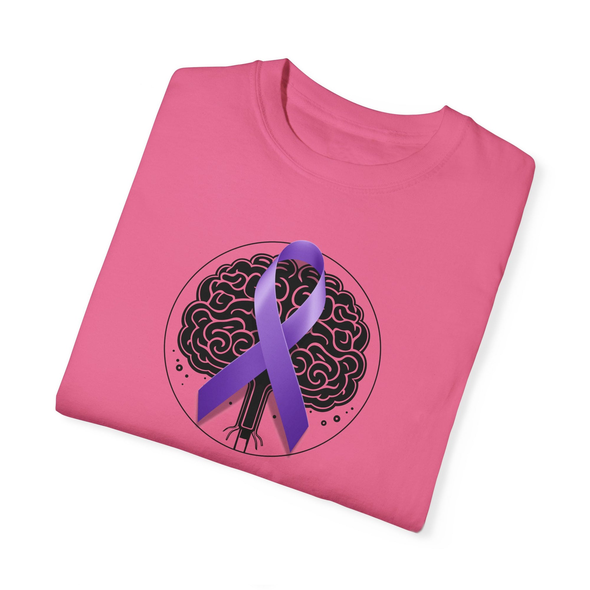 Purple Ribbon Brain Unisex Garment - Dyed T - shirt - T - Shirt - Epileptic Al’s Shop