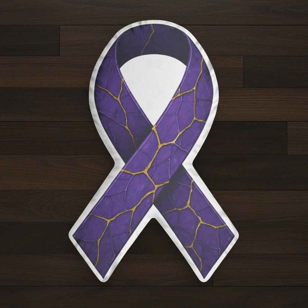 Kintsugi-Style Purple Epilepsy Awareness Ribbon Pillow