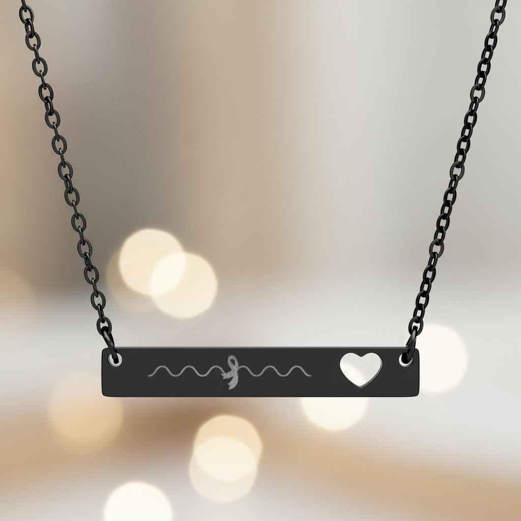 Epilepsy Awareness Bar Necklace — Smooth Wave with Ribbon & Cutout Heart