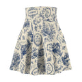 Vintage Office Toile Skater Skirt – Blue and Ivory High-Waisted Flared Skirt