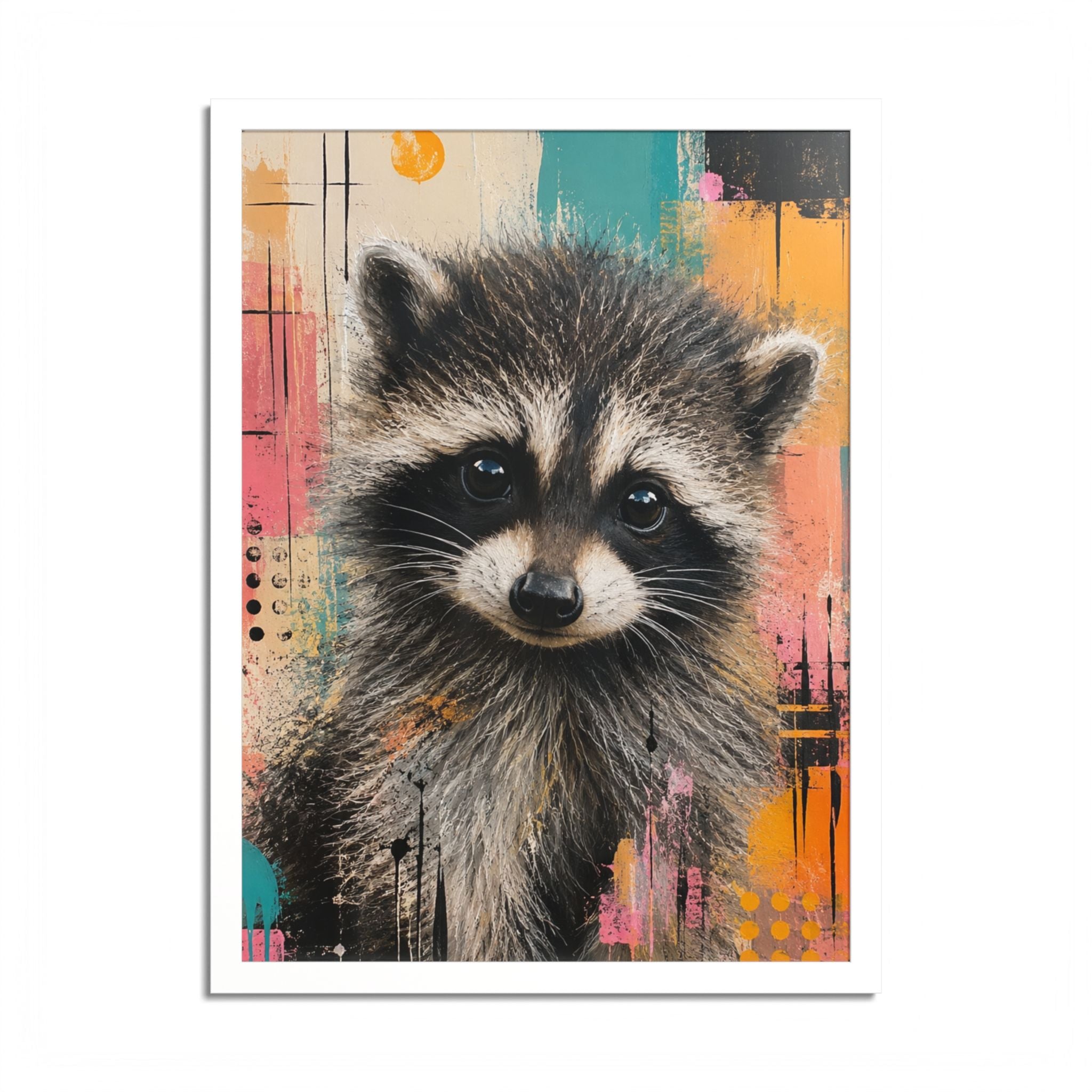 Jimothy Modern Raccoon Framed Wall Art | Colorful Contemporary Animal Portrait
