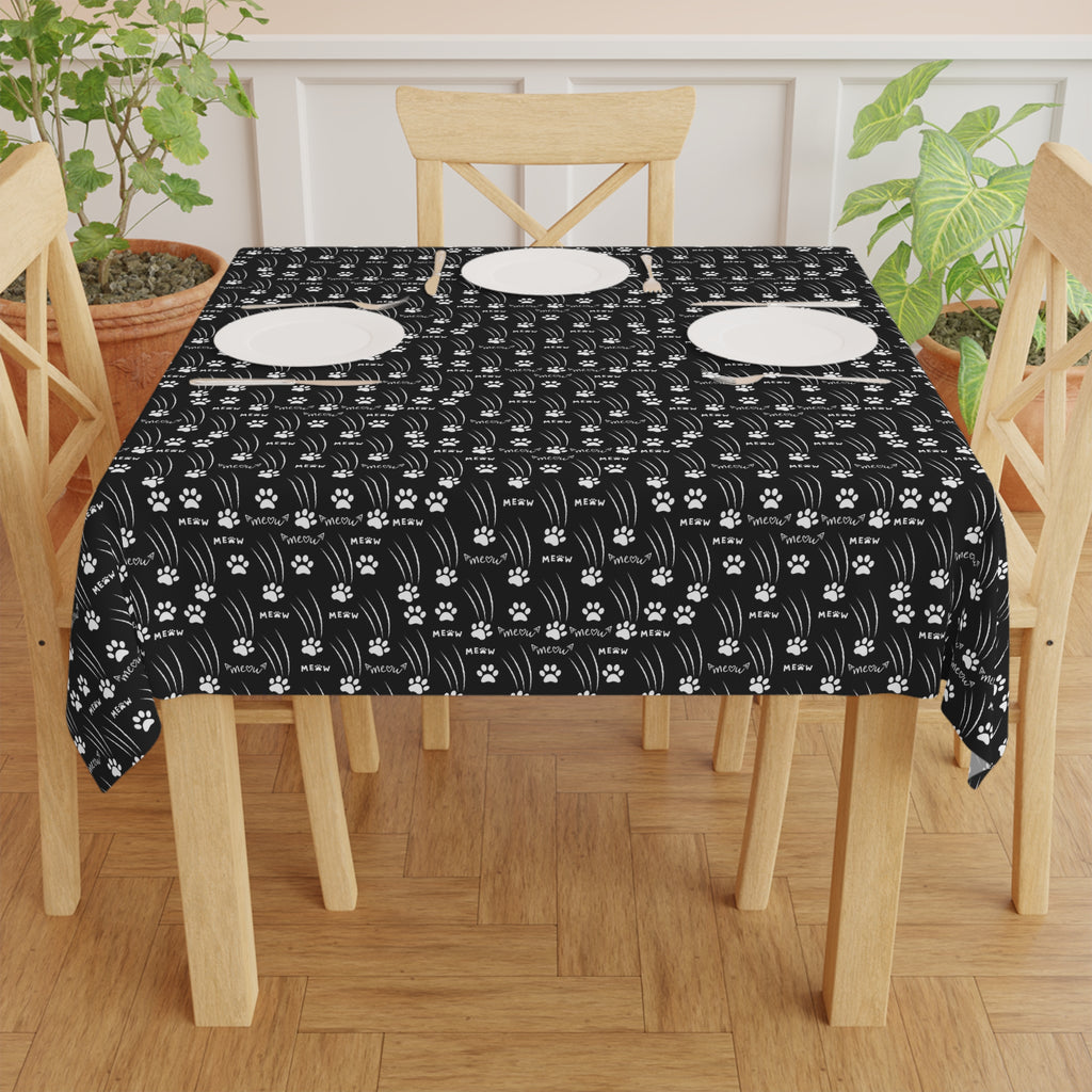 “Black & White Meow Trails” Square Tablecloth