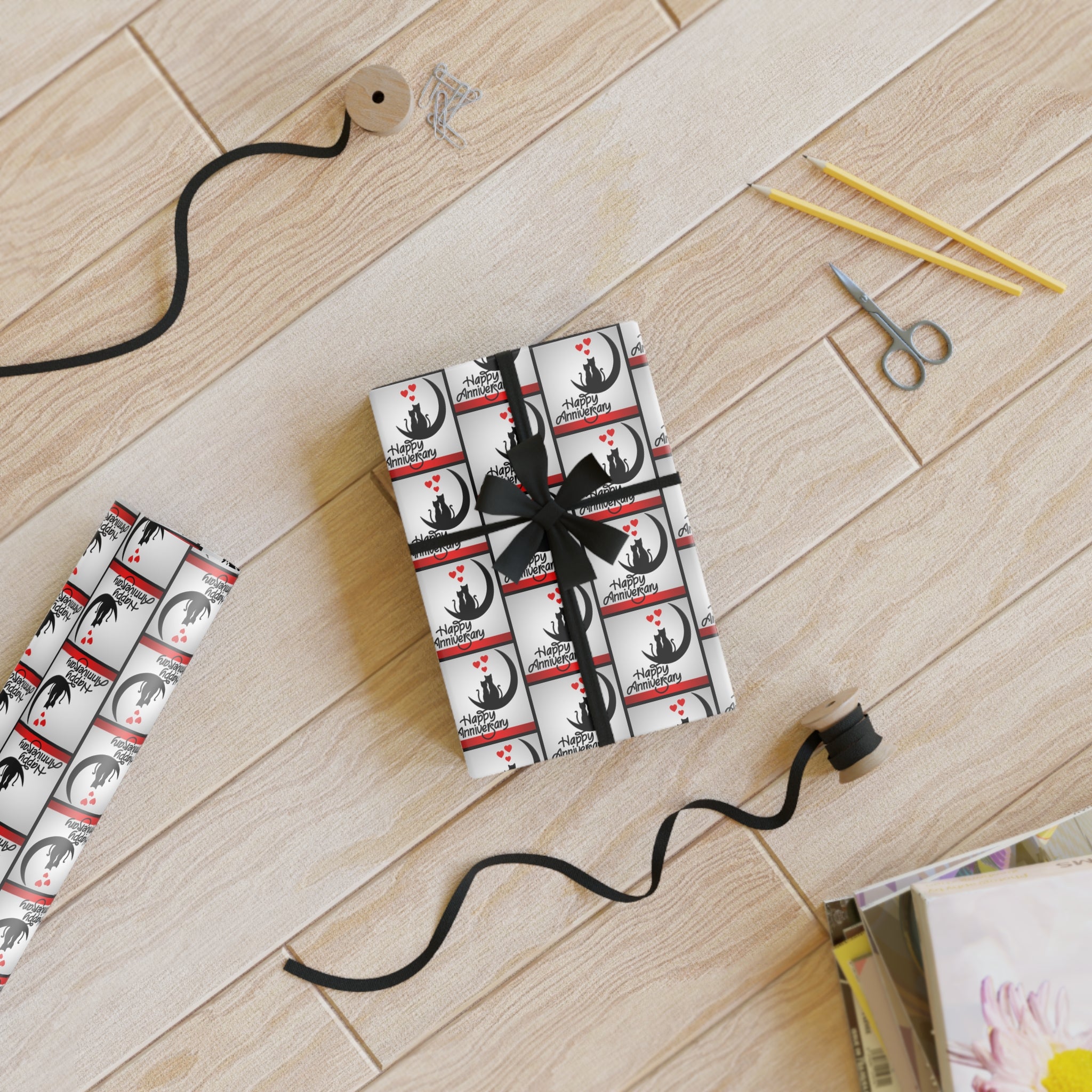 Happy Anniversary Kitties Gift Wrapping Paper Rolls, 1pc - EpiAl's Shop