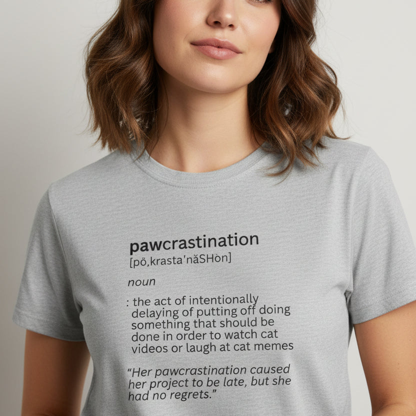Photo depicting the ​Pawcrastination Women's Softstyle Tee from EpiAl's Shop.