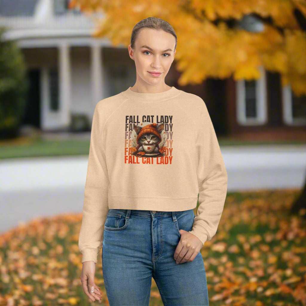 Fall Cat Lady Cropped Pullover | Cozy Women's Sweatshirt