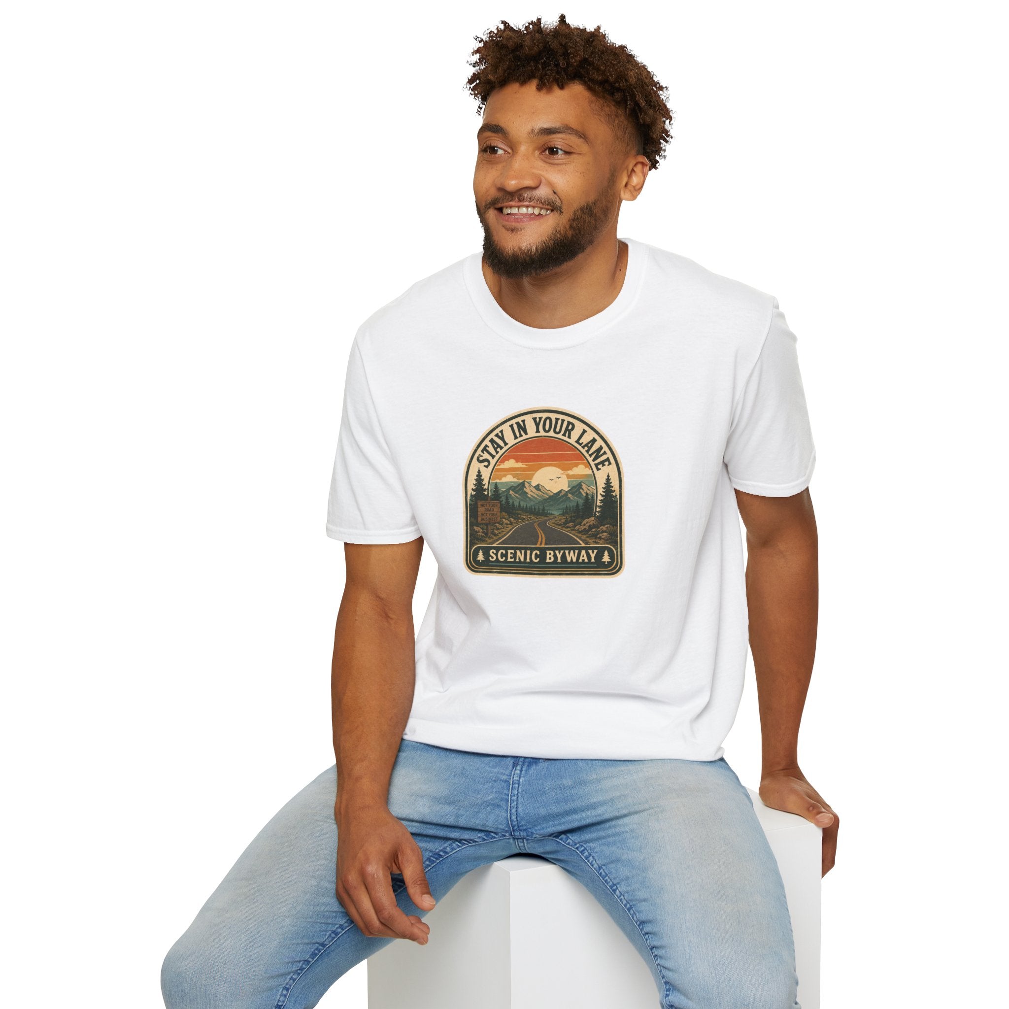 Stay in Your Lane Scenic Byway Unisex T-Shirt | Retro Road Trip Graphic Tee