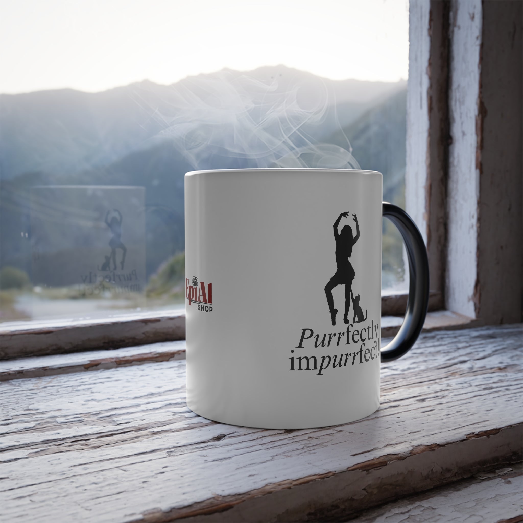 Photo depicting the ​Purrfectly Impurrfect Color Morphing Mug, 11oz from EpiAl's Shop.