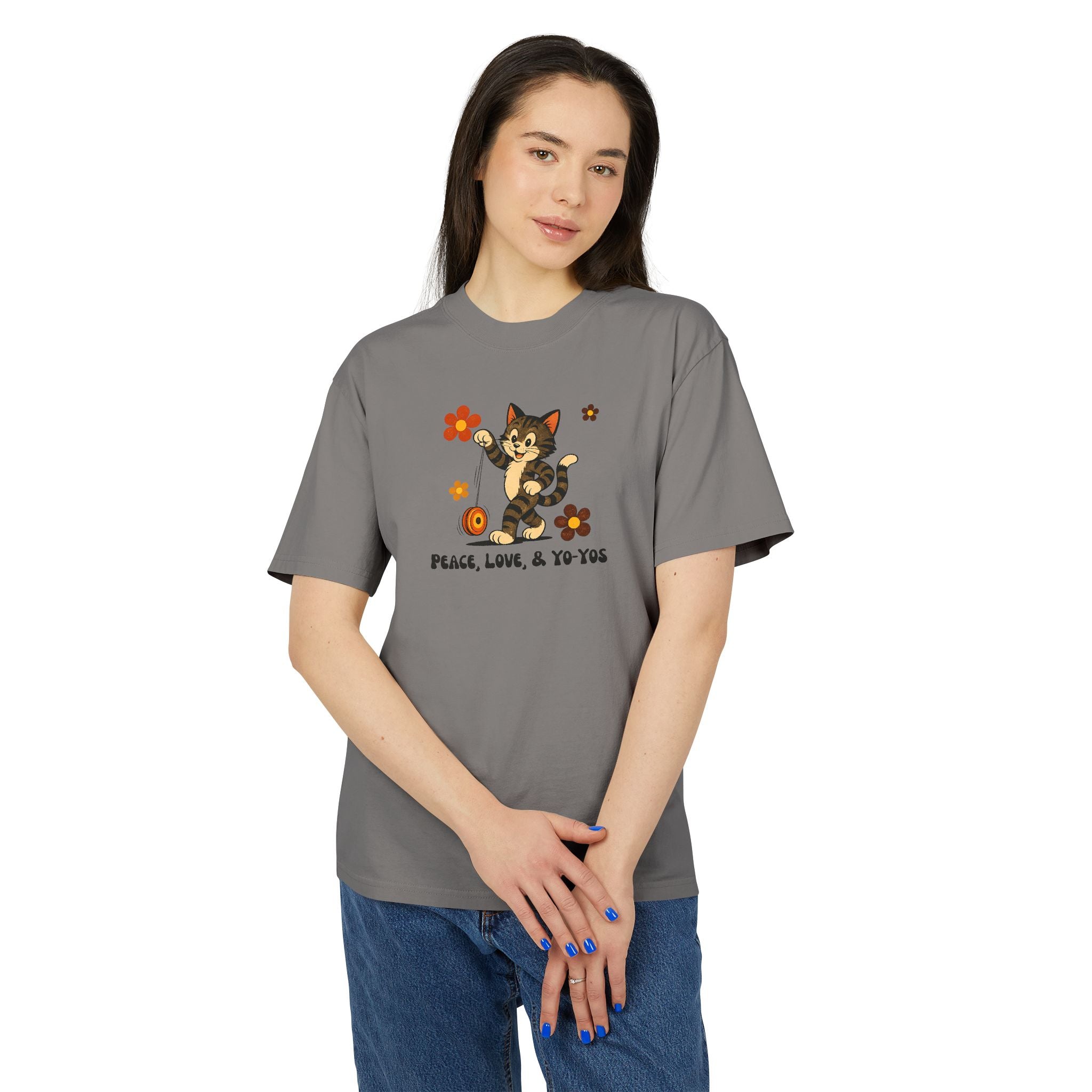 Peace, Love, & Yo-Yos Oversized Vintage Cat T-Shirt
