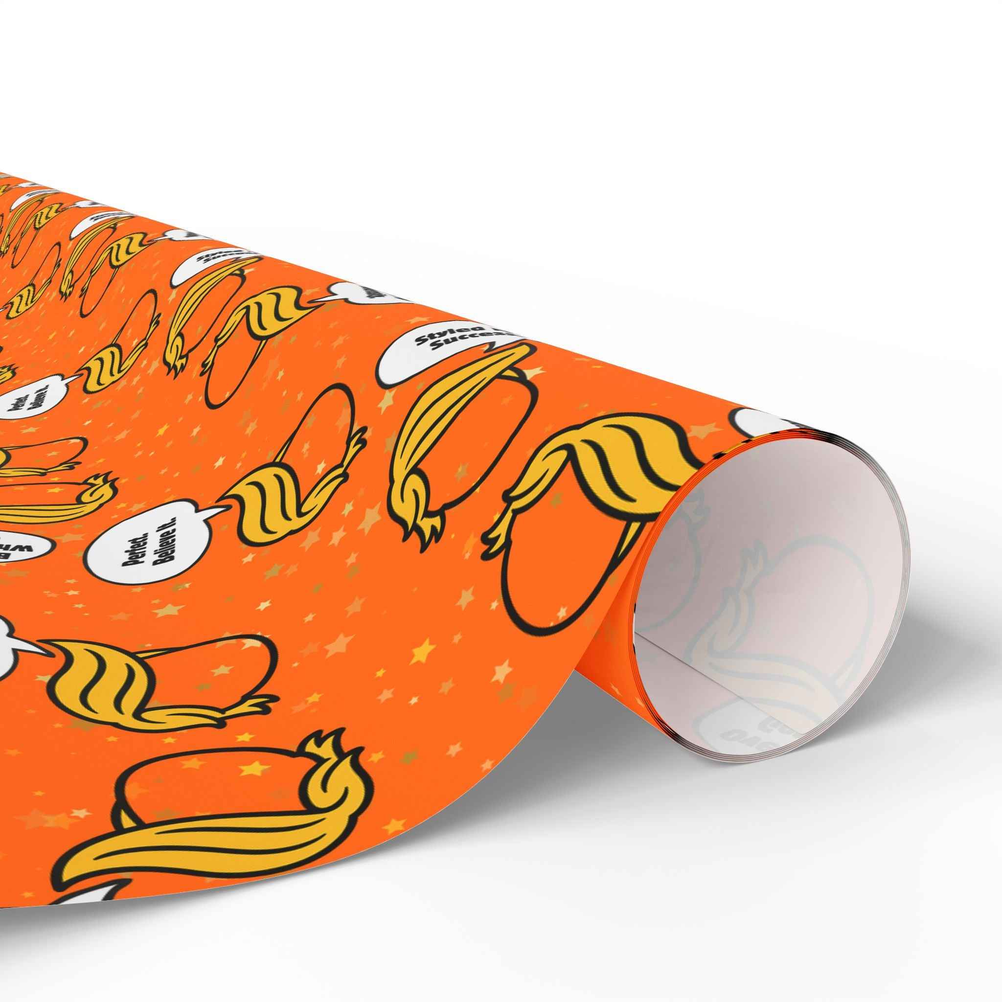 “Styled for Success” Parody Gift Wrap – Blonde Whoosh & Gold Stars