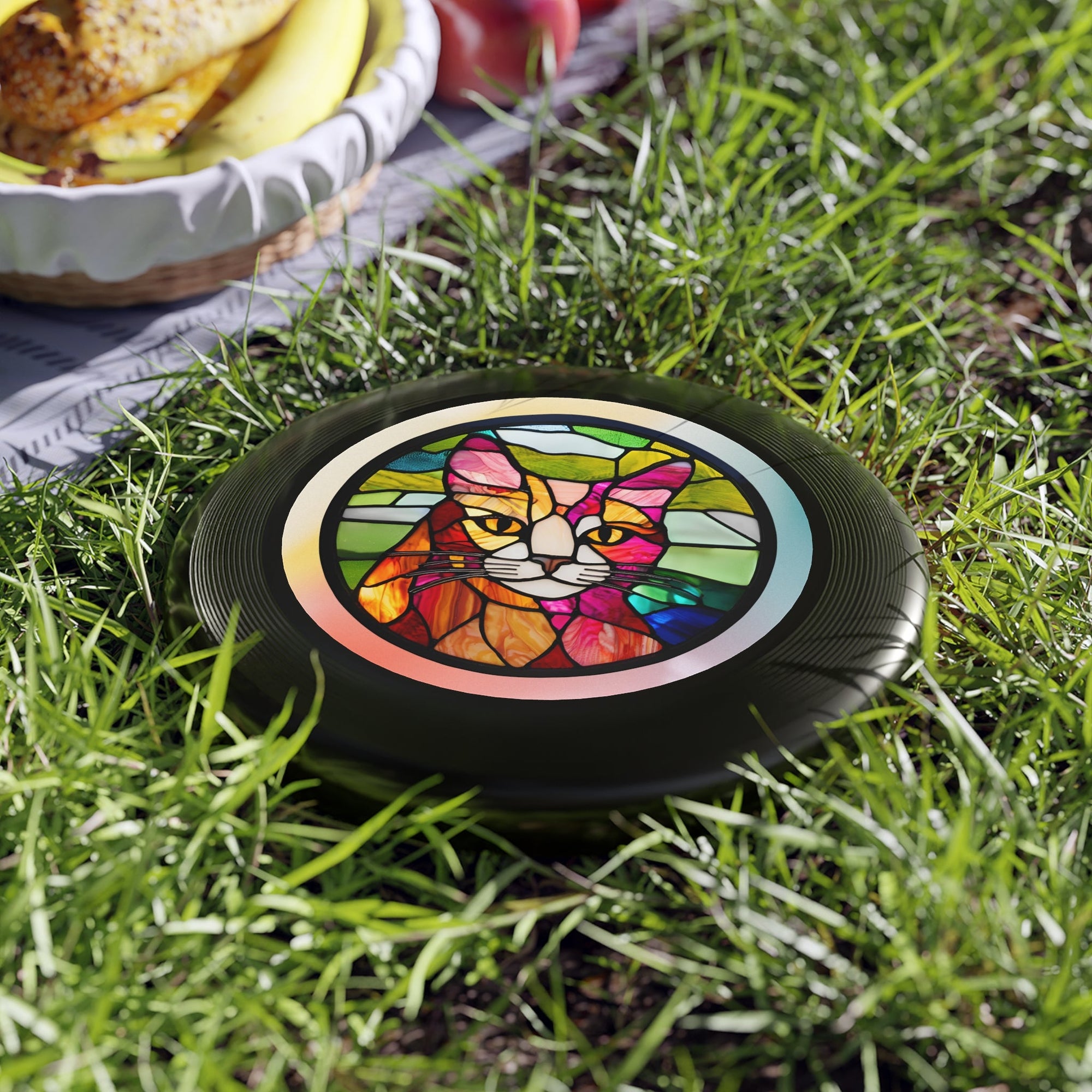 Stained Glass Cat Frisbee - Colorful Outdoor Fun for Cat Lovers Printify