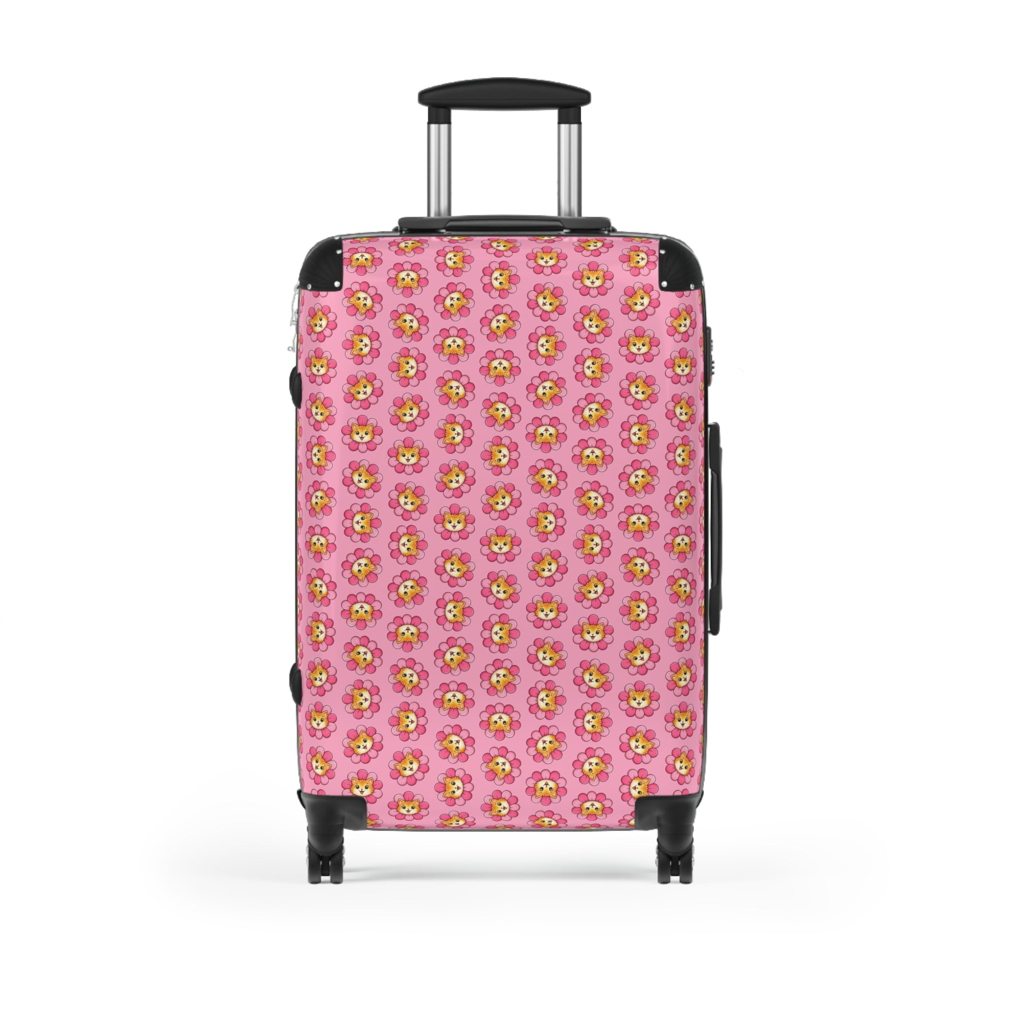 Pink Cat Flower Suitcase | Cute Chaos Travel Luggage