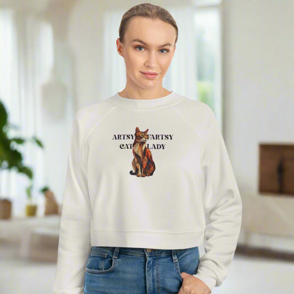 Artsy Fartsy Cat Lady Cropped Fleece Pullover, Autumn Fashion