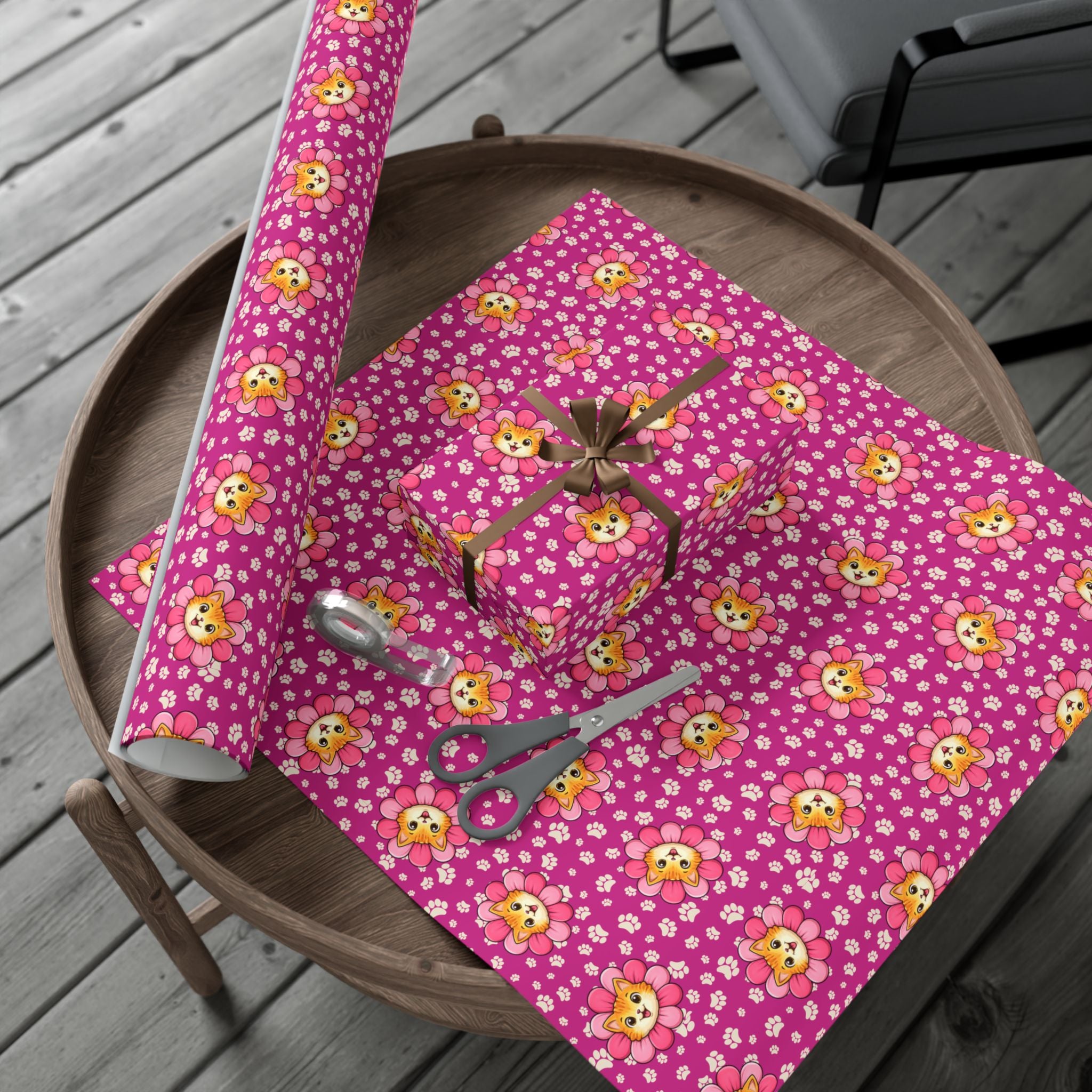 Pink Cat Blossom Gift Wrap | Cute Cat Lover Wrapping Paper
