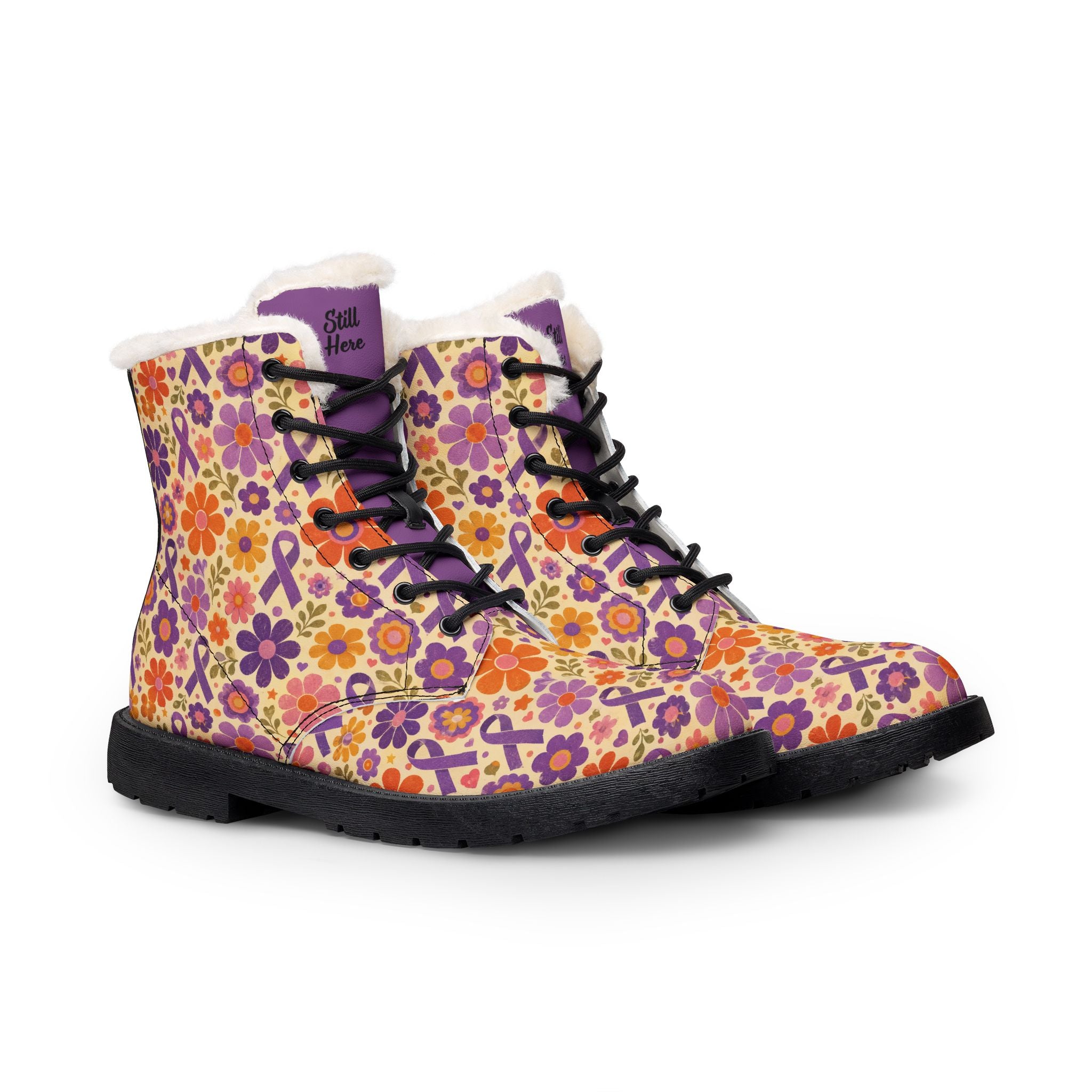 Epilepsy Awareness Floral Fleece-Lined Boots