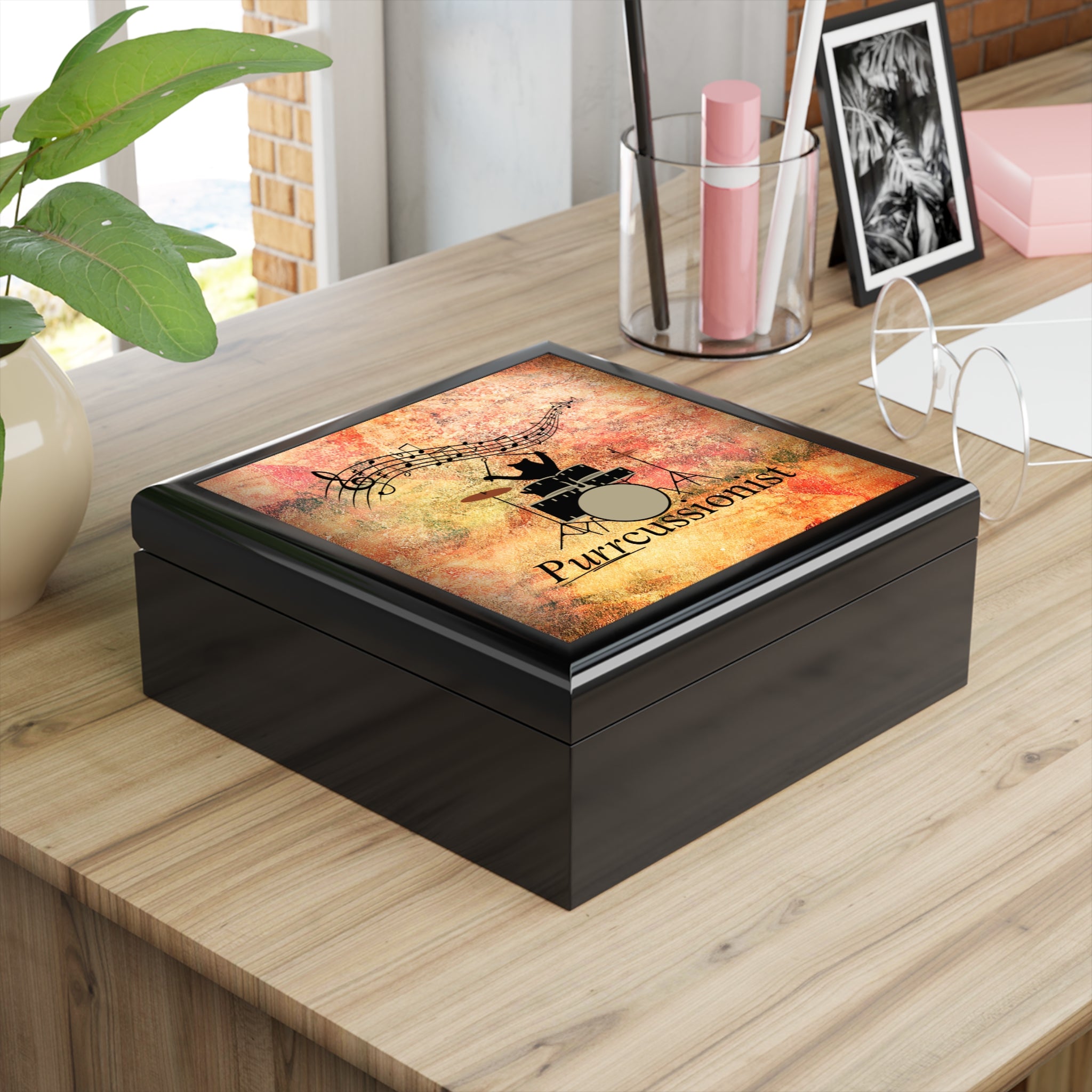 Photo depicting the ​Purrcussionist Jewelry Box from EpiAl's Shop.