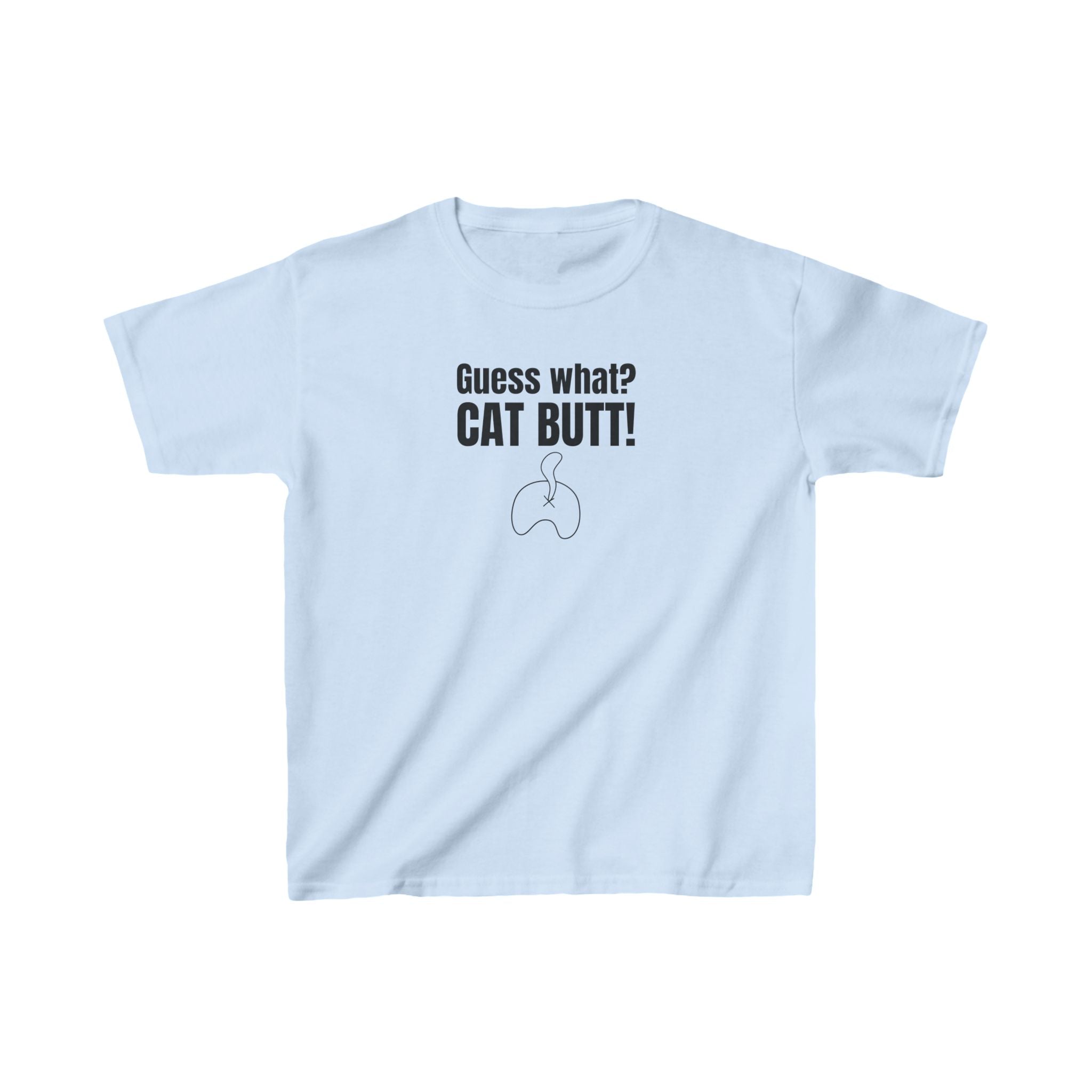 Photo depicting the ​Guess What? Cat Butt! Kids Heavy Cotton™ Tee from EpiAl's Shop.