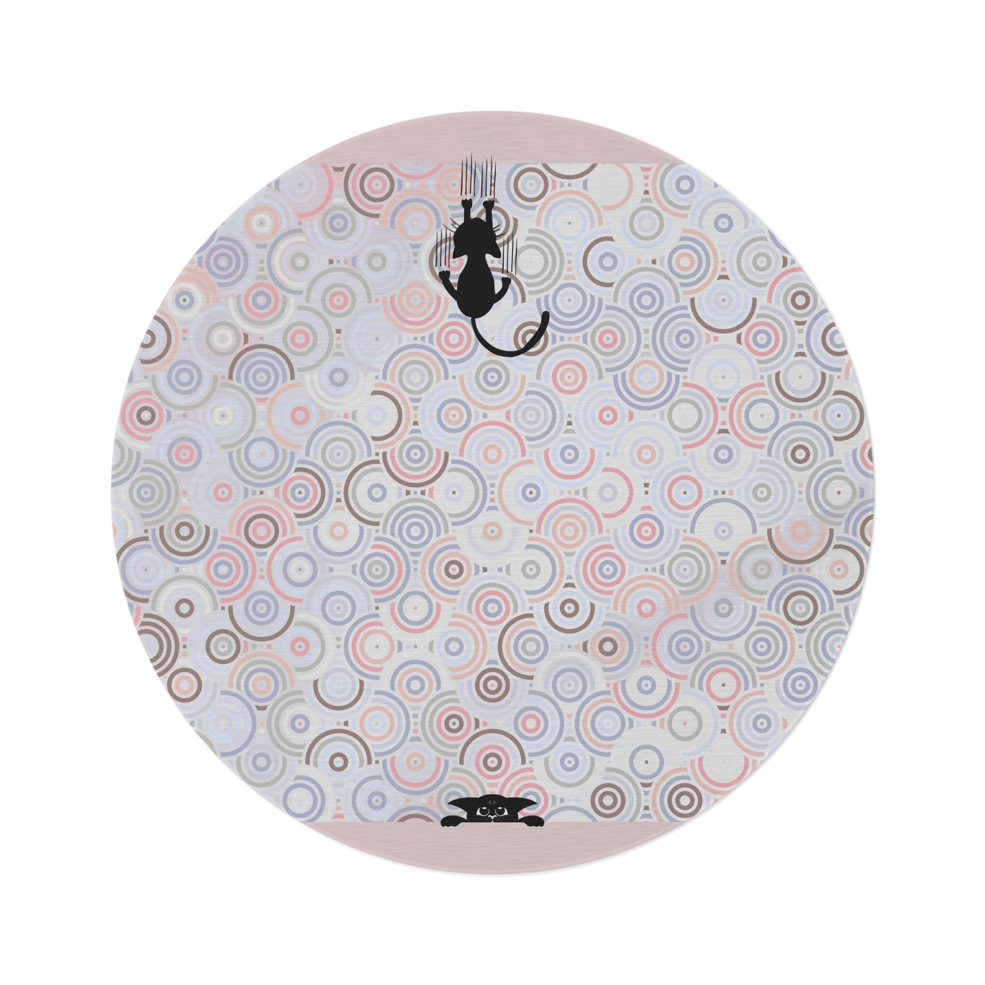 Bohemian Peeking Kitties Round Rug with Colorful Swirls