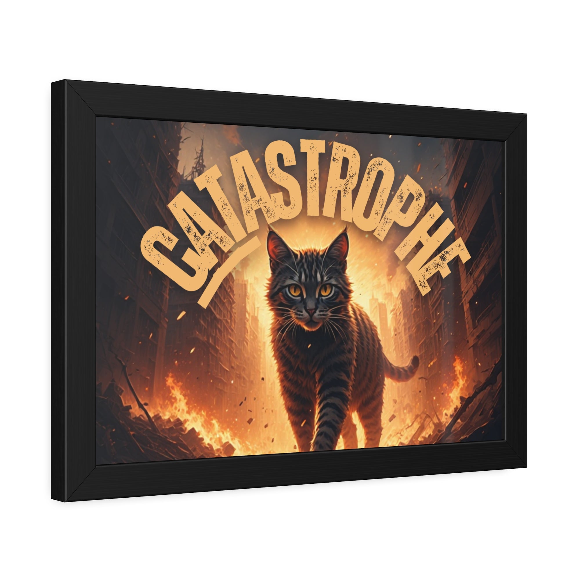 Framed Catastrophe Cat Poster Art, Quirky Cat Artwork