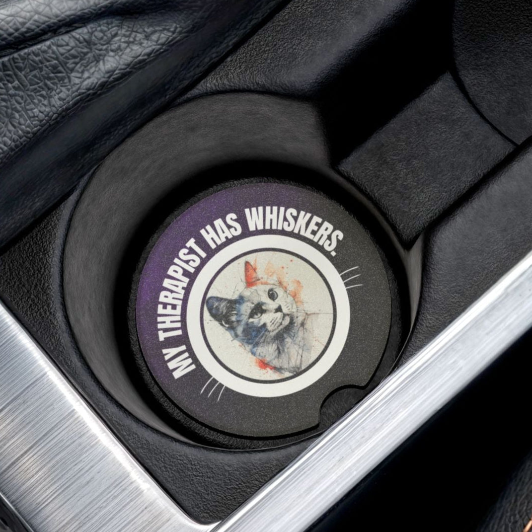 Whimsical Cat Therapy Soapstone Car Coaster
