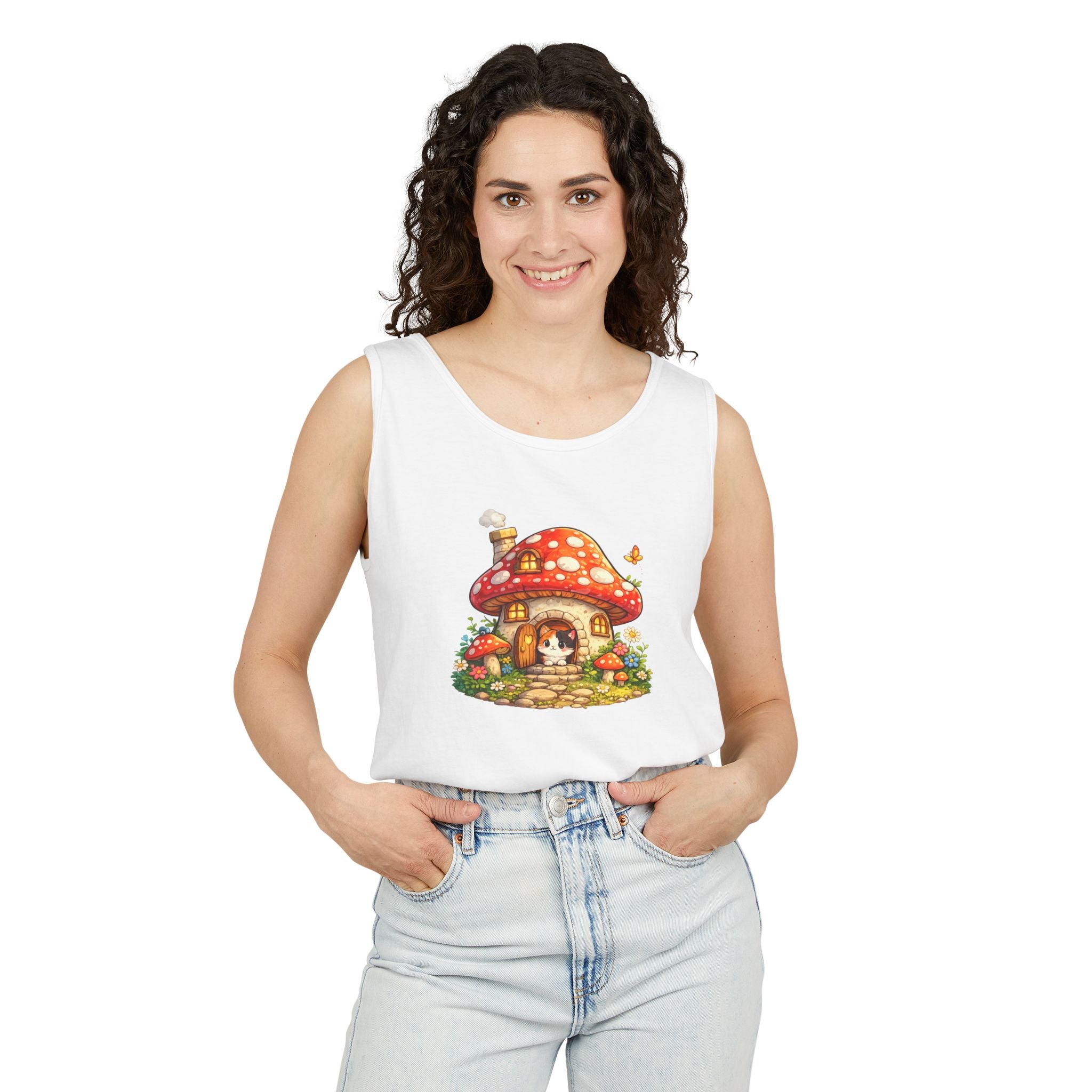 Whimsical Mushroom Cottage Women’s Garment-Dyed Tank Top