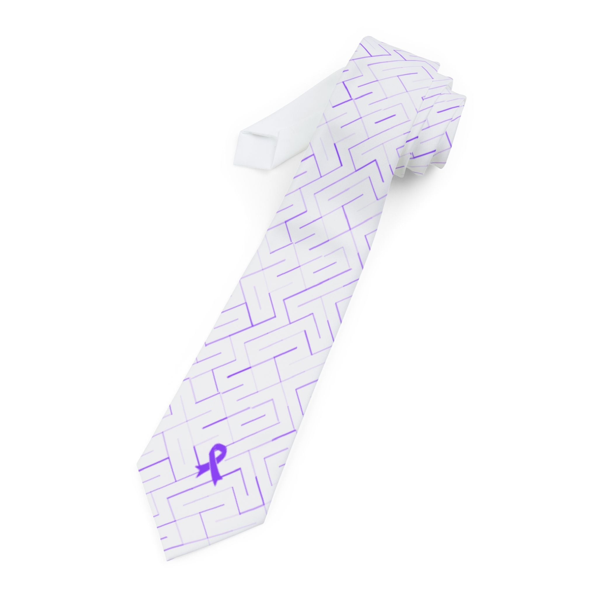 Living Aware Epilepsy Awareness Necktie | Purple Ribbon Geometric Dress Tie