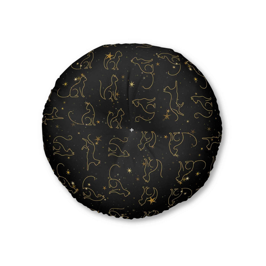 Gold Foil Line-Art Cats Tufted Floor Pillow – Black