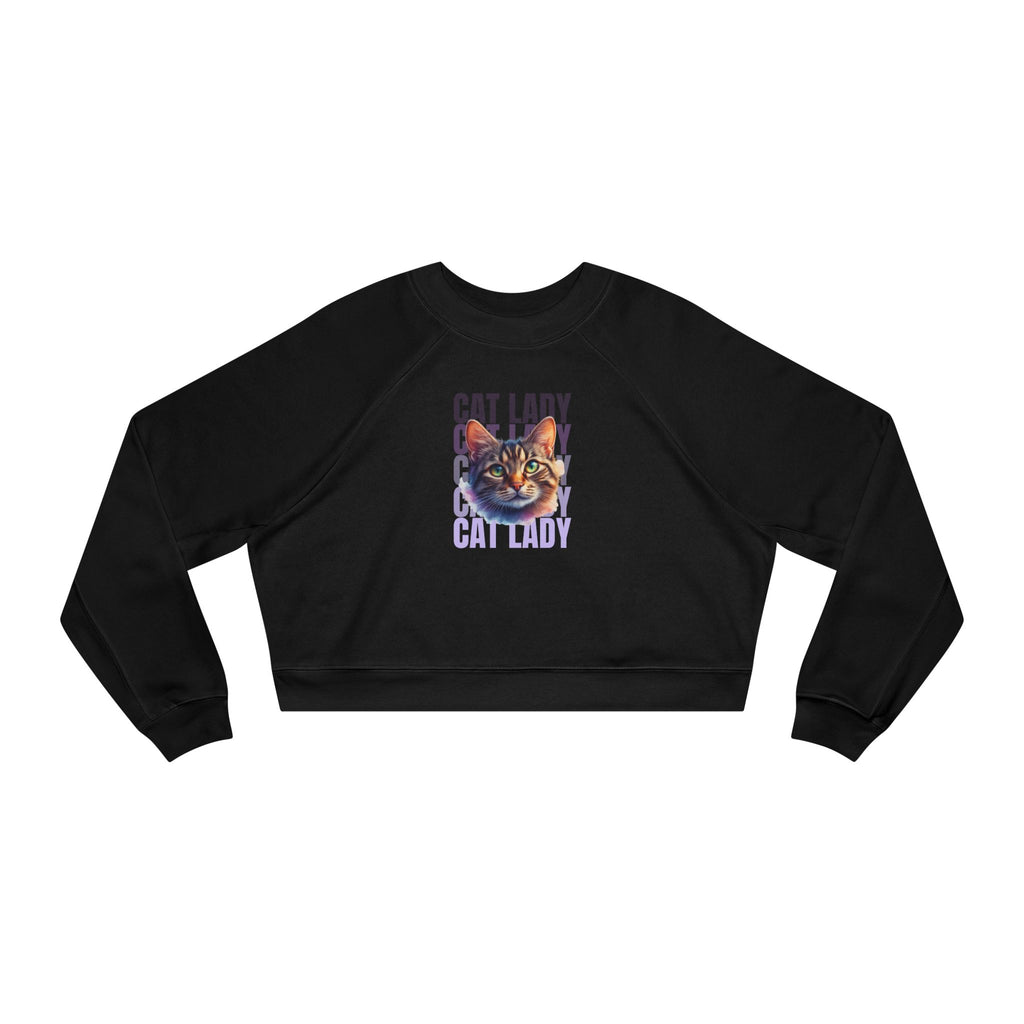 Colorful Cat Lady Cropped Fleece Pullover - Cozy Sweatshirt for Cat Lovers