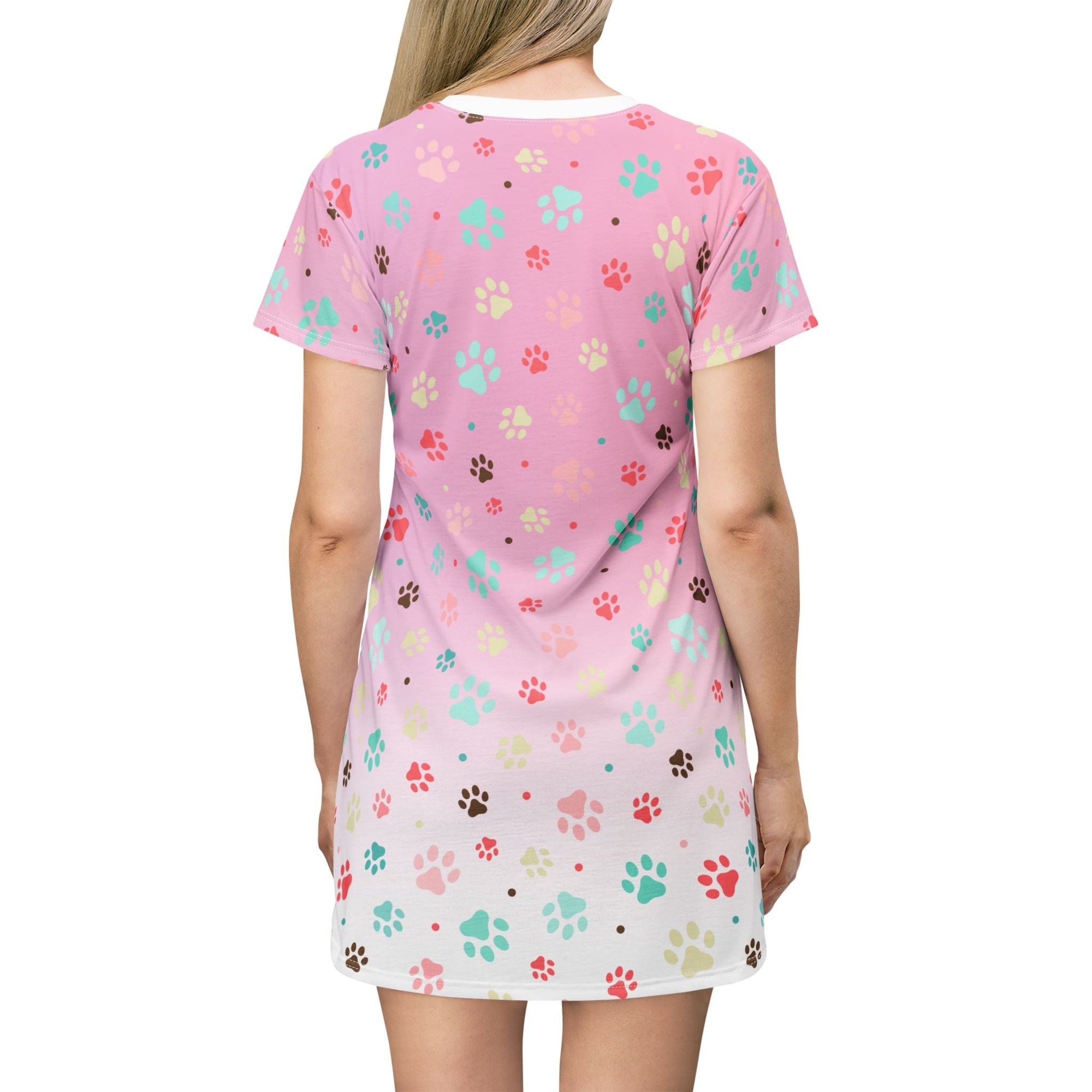 Cute Pink Paw Print T-Shirt Dress for Pet Lovers Printify