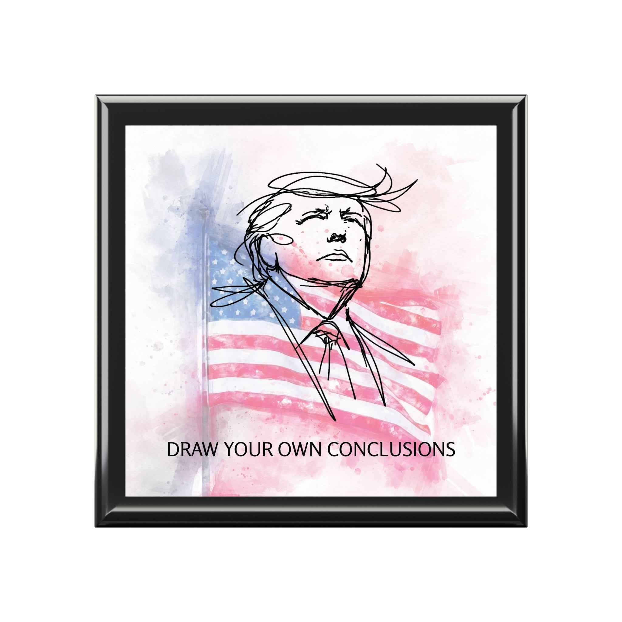 Draw Your Own Conclusions Jewelry Box – Patriotic Line Art Keepsake Box