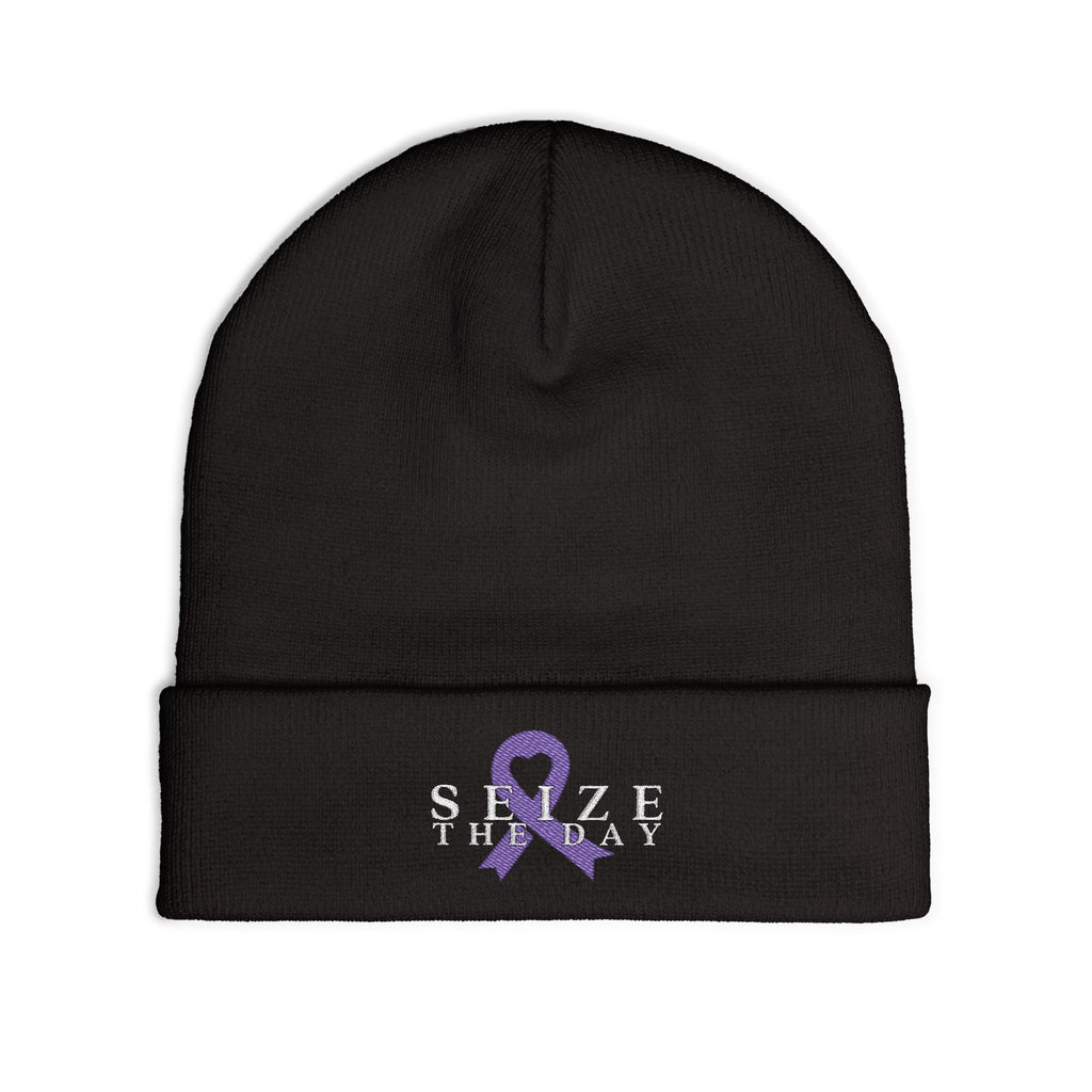 Seize the Day Embroidered Knit Beanie, Cozy Awareness Hat