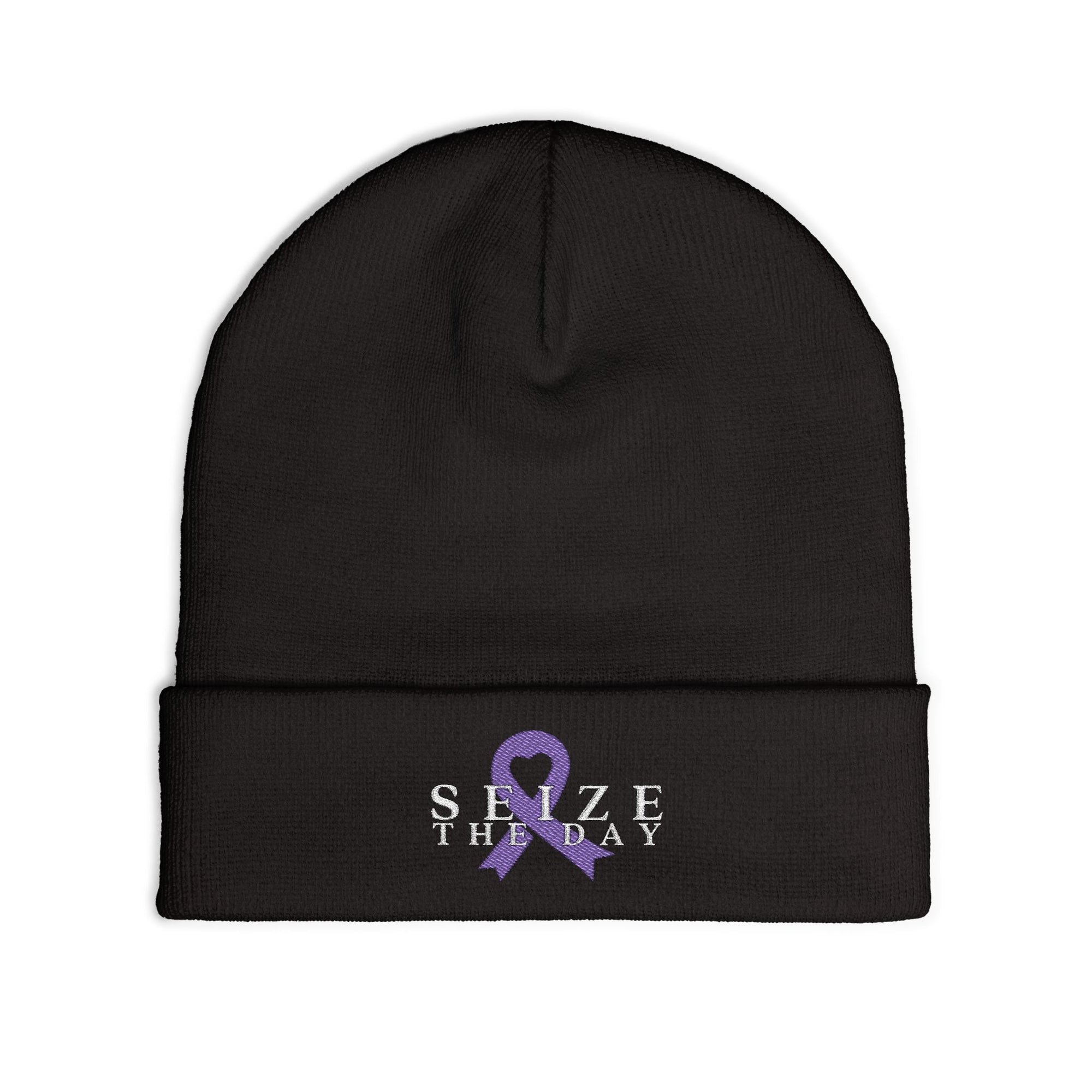 Seize the Day Embroidered Knit Beanie, Cozy Awareness Hat