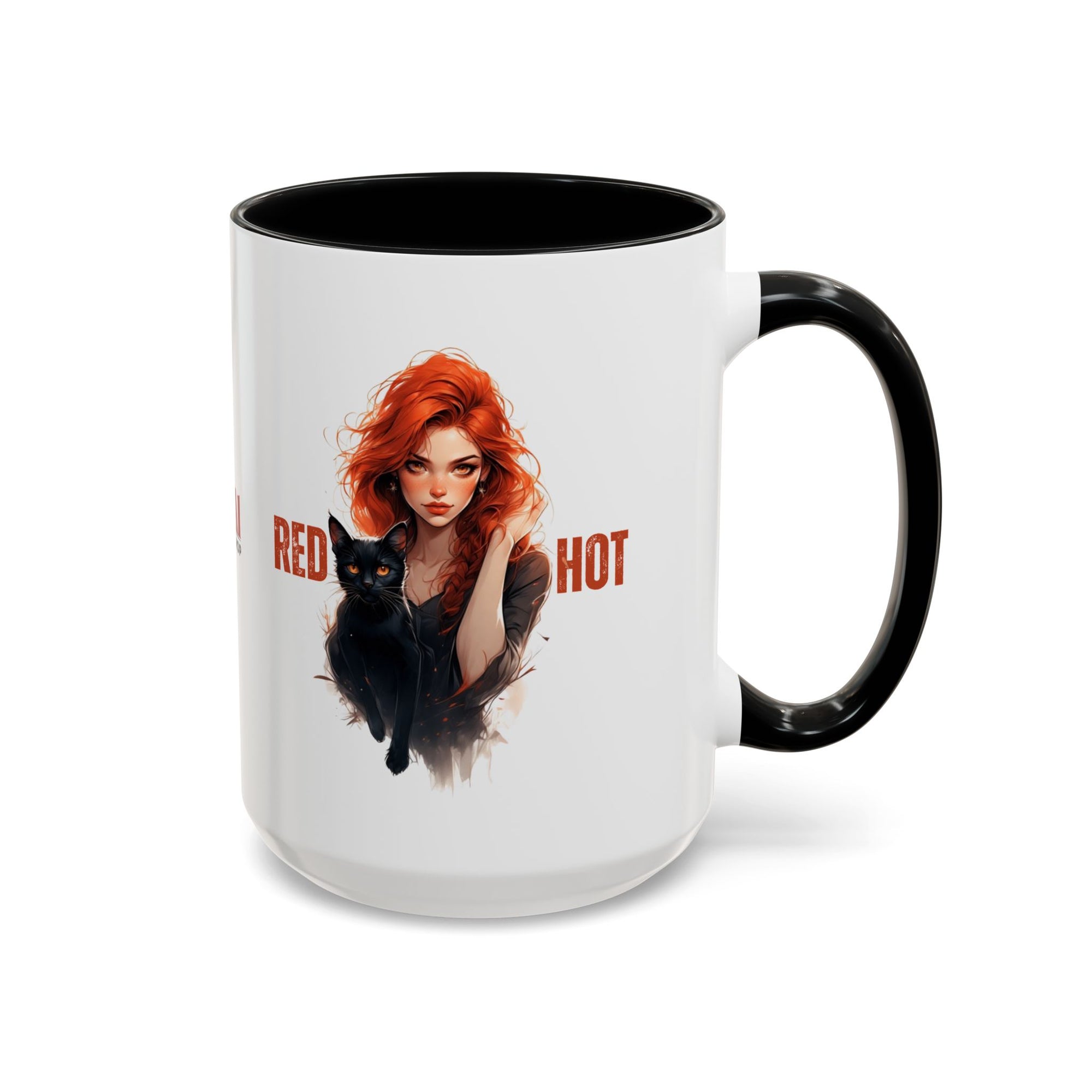 Red Hot Coffee Mug with Artistic Cat-Themed Design