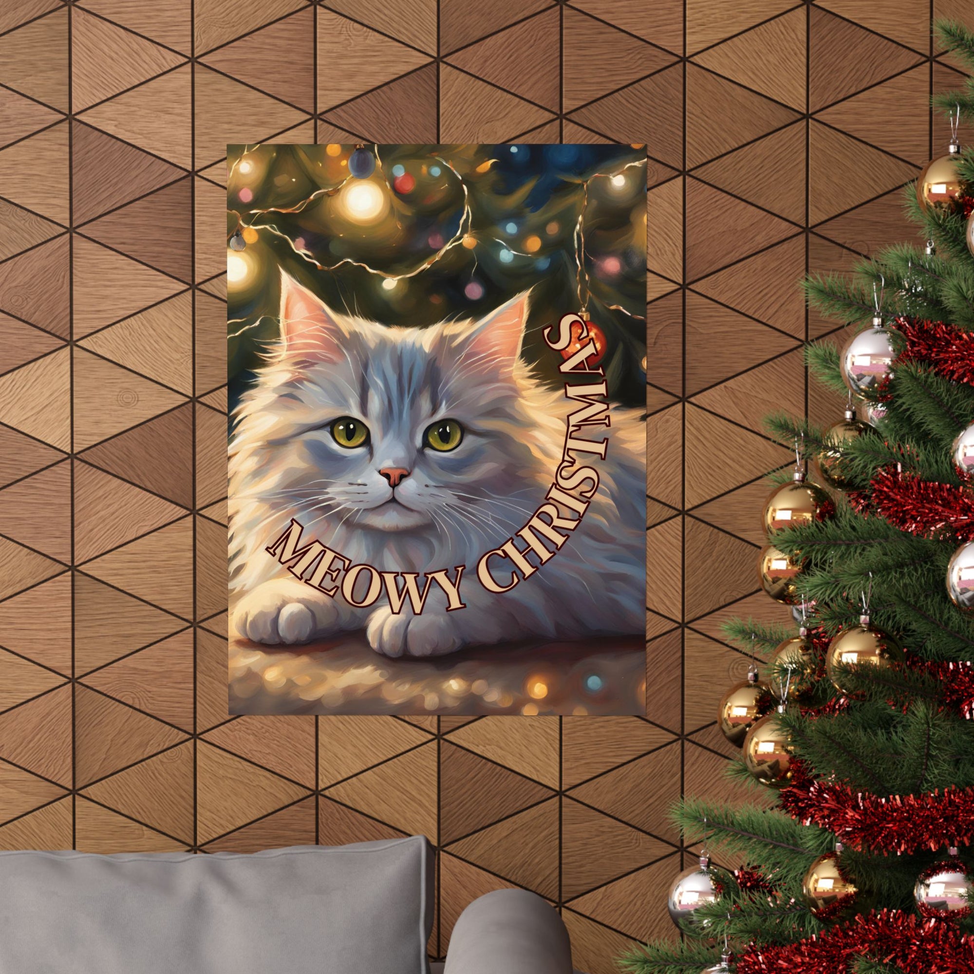 White Meowy Christmas Kitty Matte Vertical Posters