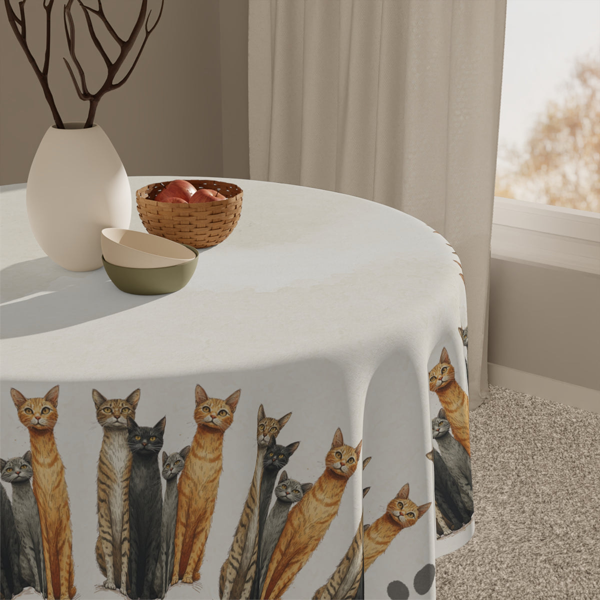 Tablecloth with Tall Kitties Design, Great for Cat Lovers