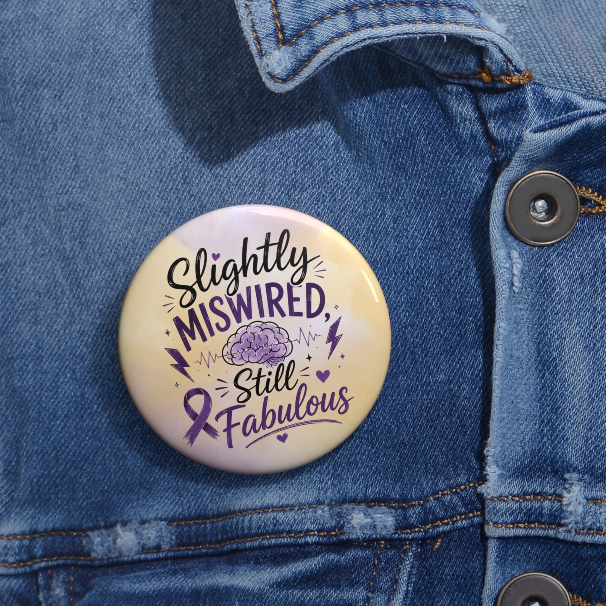 Seizure Awareness Pinback Button | Epilepsy Awareness Pin | Purple Ribbon Button