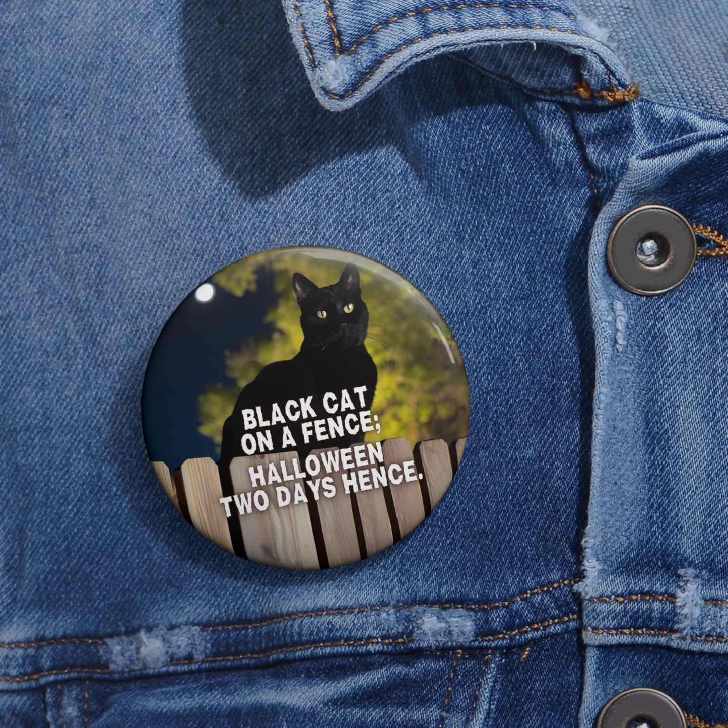Black Cat on a Fence Pin Buttons