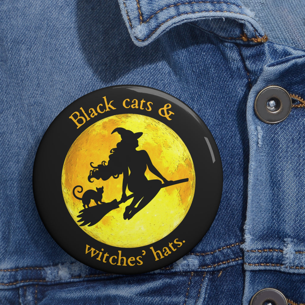 Photo depicting the ​Black Cats & Witches' Hats Pin Buttons from EpiAl's Shop.