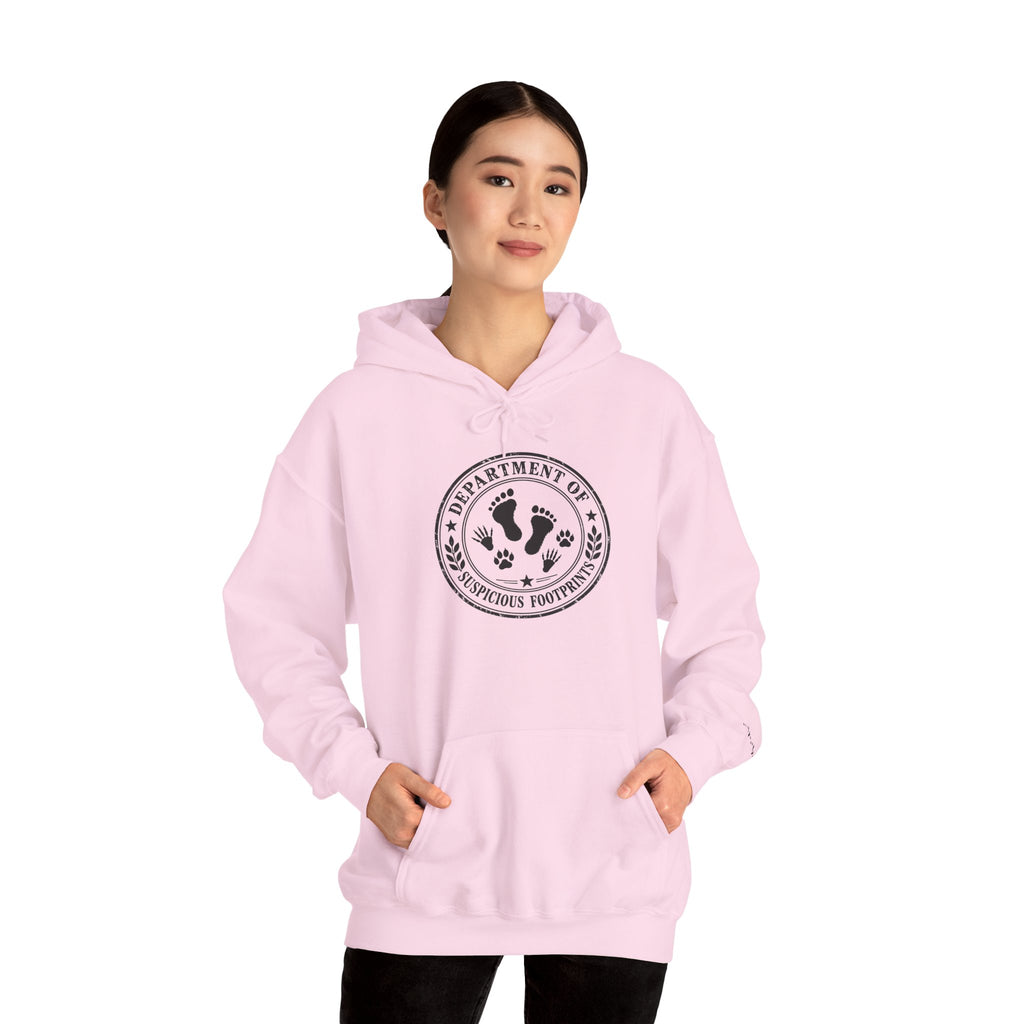 Department of Suspicious Footprints Hoodie | Bigfoot, Raccoon & Cat Cryptid Sweatshirt