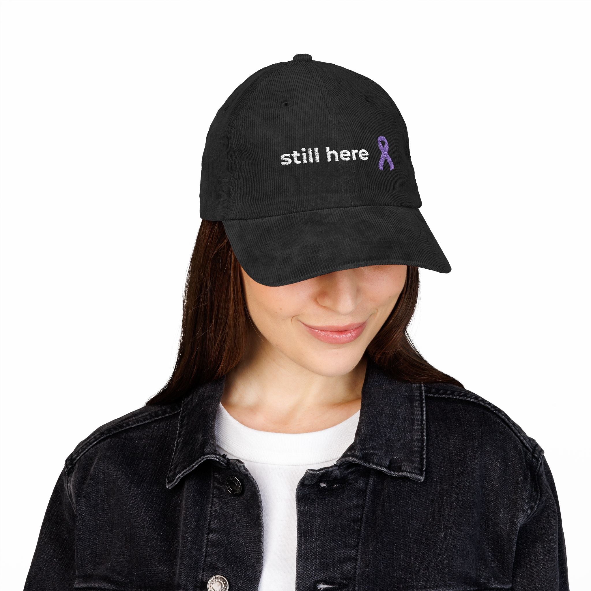 Still Here – Lavender Ribbon Embroidered Corduroy Cap