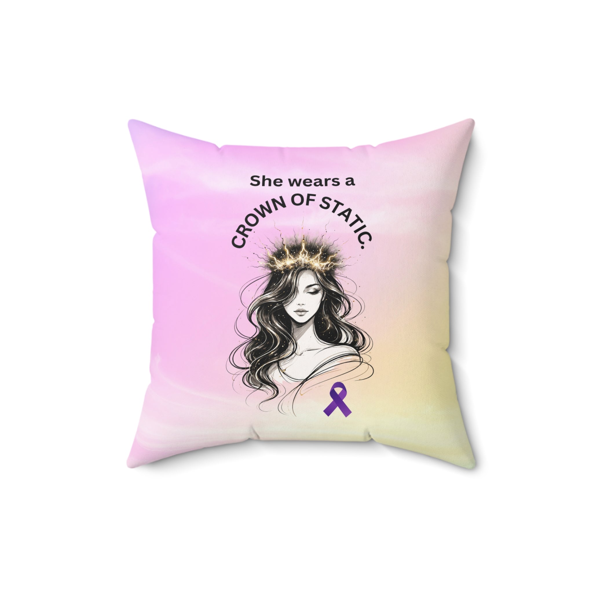She Wears a Crown of Static – Epilepsy Awareness Throw Pillow
