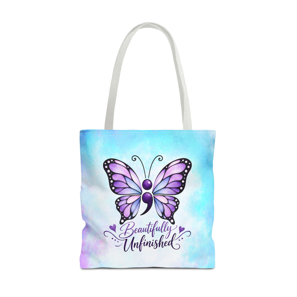 Beautifully Unfinished Semicolon Butterfly Suicide Awareness Tote Bag