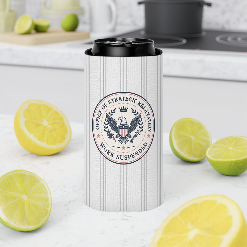 Office of Strategic Relaxation Can Cooler | Work Suspended Funny Koozie