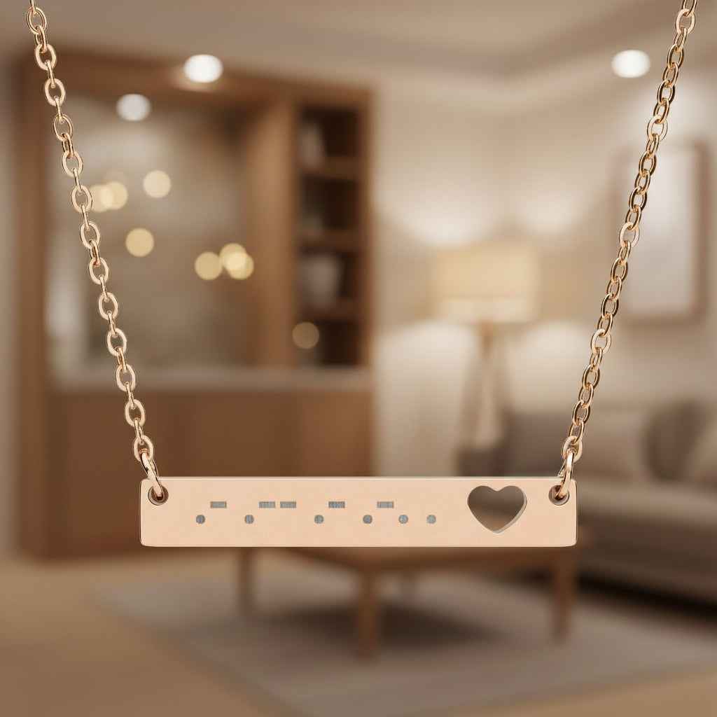 “AWARE” Morse Code Necklace – Heart Bar Pendant (Stainless Steel)