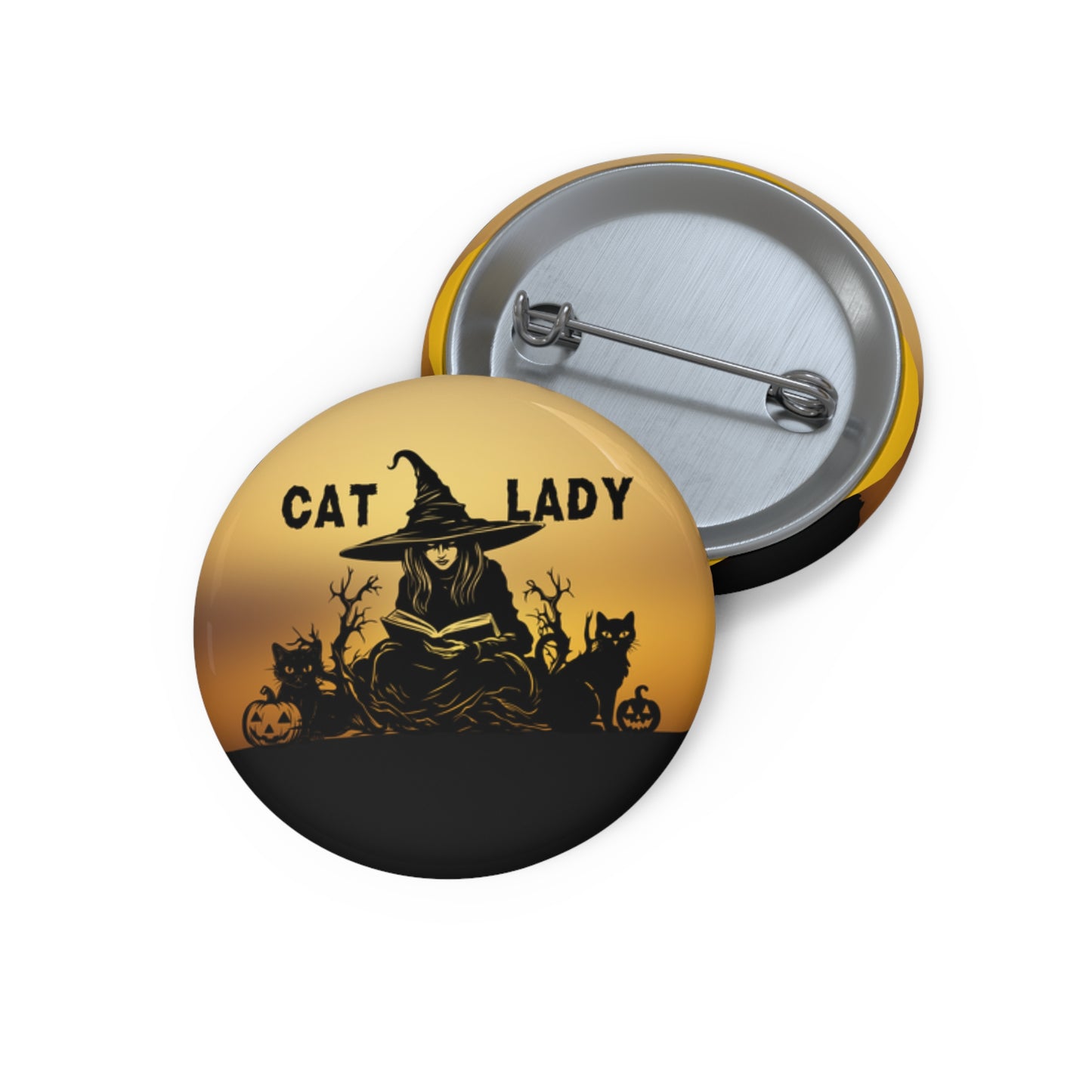 Reading Witchy Cat Lady Pin Buttons