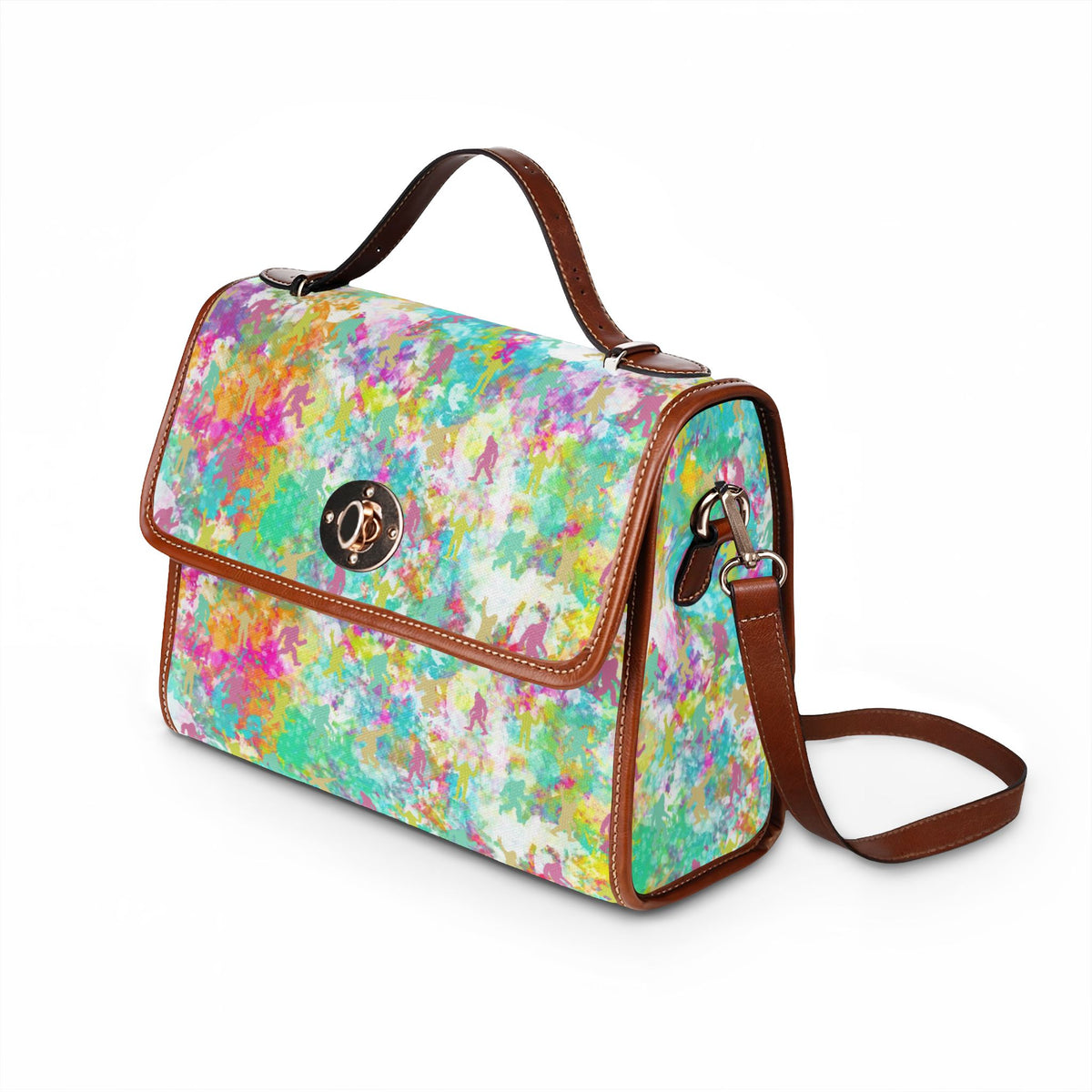 Hidden Bigfoot Tie-Dye Satchel Handbag | Colorful Sasquatch Crossbody Purse