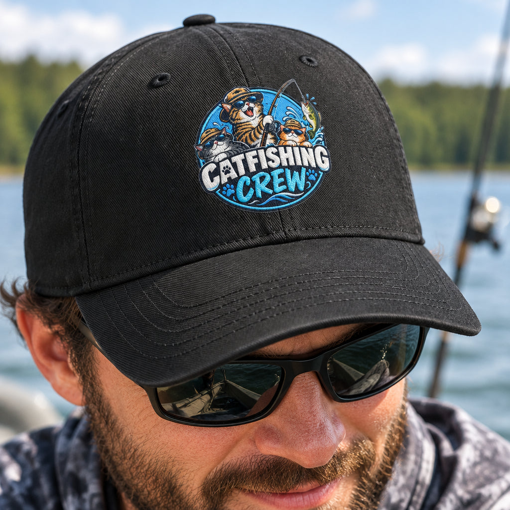 Catfishing Crew Embroidered Fishing Hat | Cat Lover Outdoor Cap