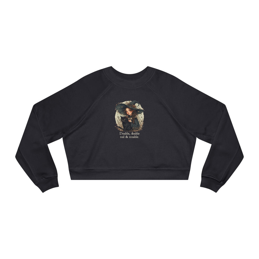 Cute Witchy Cat Lady Women's Halloween Cropped Pullover Sweatshirt